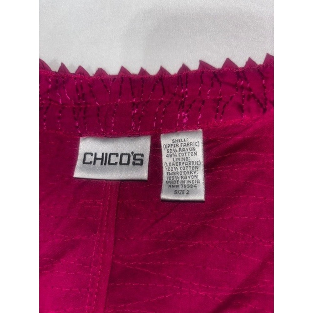 Chicos Magenta Pink Embroidered Open Front Jacket Zig Zag Trim Size 2 L XL - Picture 5 of 5